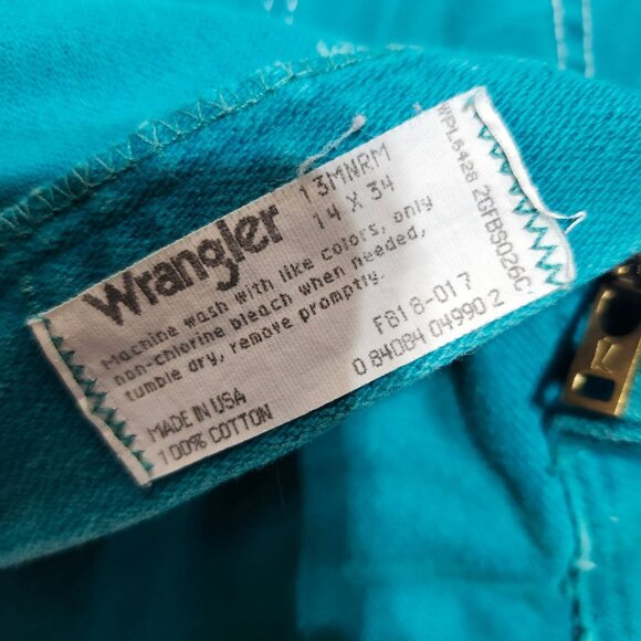 Vintage Wrangler Womens14 High Rise Straight Leg Jeans Teal USA Made 13MNRM - Picture 7 of 10